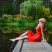 woman, jetty, lake