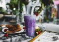 Purple Smoothie on a Clear Drinking Glass