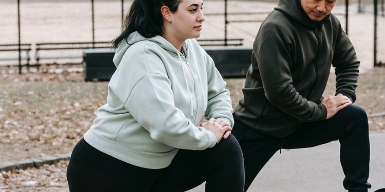 couple, exercise, park